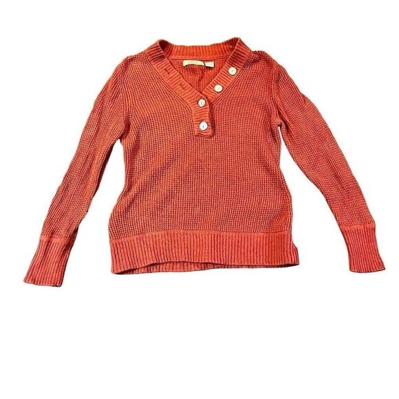 Natural Reflections Orange Waffle V-neck Long Sleeve Sweater Medium - Picture 1 of 10